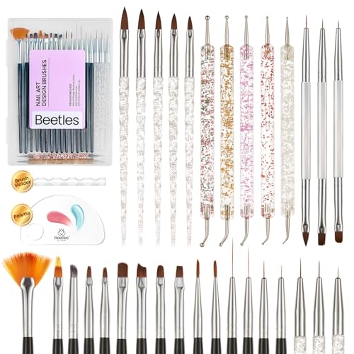 Beetles Nail Art Brushes 31pcs with Case Daul Ended Flower Dotting Tools - color: B - Clear-31