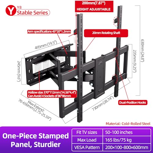 TV Wall Mount for 50-100 inch TVs, 200mm (7.87") Height Adjustable - size: 50-100 Inch