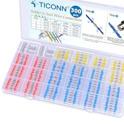 TICONN 300 Pcs Solder Seal Wire Connectors, Heat Shrink Butt Splice - size: Mixed 300 Pieces