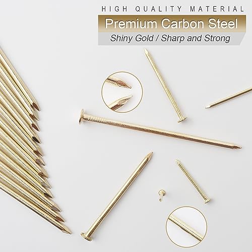 358PCS Brass Plated Nails Assortment Kit, 6 Sizes for Hanging & Woodworking - style: 358pcs Gold Nails