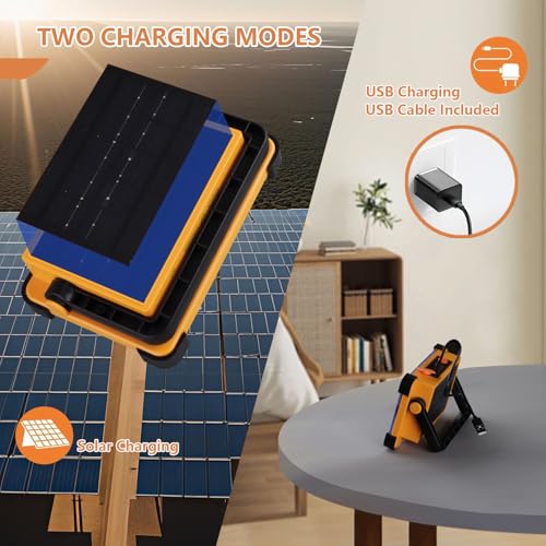 YXQUA 120W Solar Rechargeable Work Light, 144 LED 10000LM, IP65 - color: Yellow