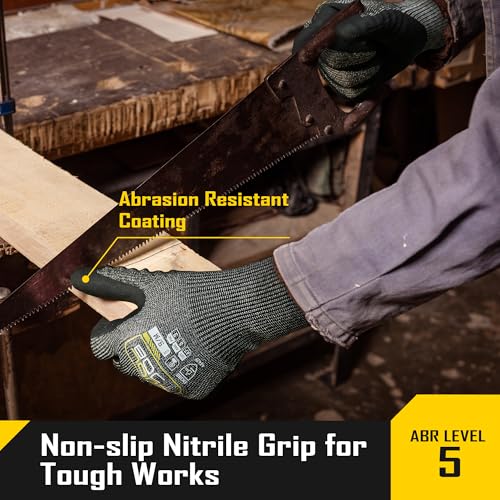 COOLJOB ANSI A7 Cut Resistant Gloves - 1/3/12 Pairs, Nitrile Rubber Dipped Safety Work Gloves with Reinforced Thumb, Non Slip, Breathable, Touchscreen, for Fishing, Gardening, Grey Small - size: Small, style: A7 Pack of 1