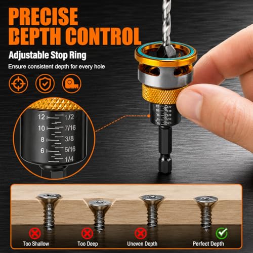 Countersink Drill Bit Set with Depth Stop 4PCS