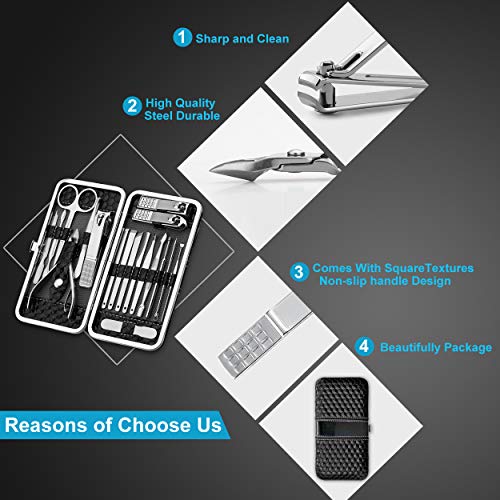 Yougai Manicure Set 18Pcs Stainless Steel Nail Clippers Set with Case Black - color: Black