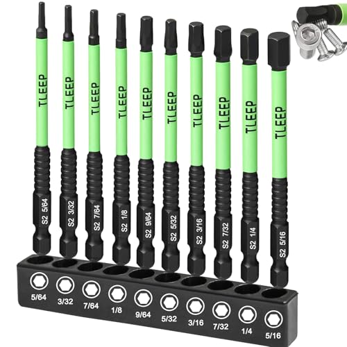 10Pcs Allen Wrench Drill Bit Set 1/4" Hexagon Shank 4" Long Impact Wrench Hex Key Set, SAE 5/64" to 5/16" Magnetic Tips Allen Wrenches Sets S2 Steel Hex Bit Set, Latest Version Black Key - size: A.5/64" to 5/16"