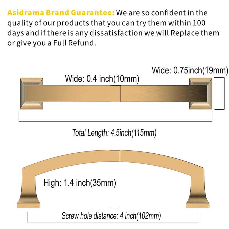 Asidrama 10 Pack 4 Inch(102mm) Hole Centers Champagne Bronze Kitchen Cabinet Handles, Gold Cabinet Pulls Kitchen Cabinet Hardware for Cupboard Drawer Pulls - color: Champagne Bronze, size: 4" Hole Center, style: 10 Pack