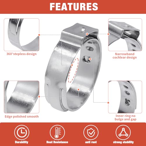 AKIHISA 360Pcs 16 Sizes Single Ear Hose Clamps, 5.3-36.1mm Stainless Steel_304 Crimp Hose Clamps Cinch Rings Assortment Kit for Automotive, Pipe, Plumbing - size: 360Pcs (5.3-36.1mm)