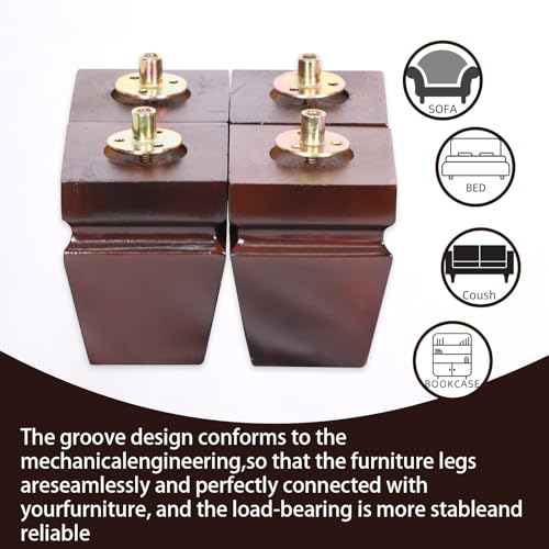 Wood Legs for Furniture 4 inch Heavy Duty Sofa Legs Square Brown Bed Legs Pack of 4, Mid Century Chair Feet, Sofa Replacement Parts, Dresser Leg Sideboard Recliner Couch Riser - color: Brown, size: 4"H*3.15"W