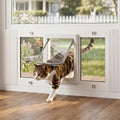 Cat Door for Window, Adjustable 31"-36", 4 Locking Modes + Extra Security Lock for Outside Safety, Window Pet Door with Magnetic Self-Closing, No-Drill Installation, Weatherproof Aluminum Frame Insert - size: 31-36 inches