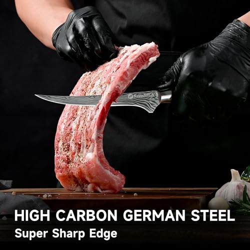 Sunnecko BBQ Carving Knife Set,Slicing and Boning Knife for Meat Cutting - color: 12 inch Carving Knife with 7 inch Boning Knife
