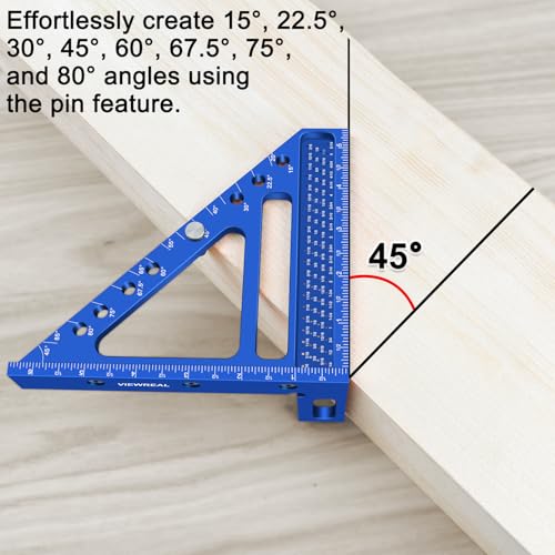 Quick-Set 3D Measuring Square - Multi-Angle Carpenter's Tool with Angle Pin for Woodworking,Imperial Line Ruler, Essential Woodcraft Layout Aid - color: Blue