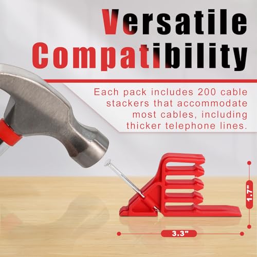 200 Pack Cable Stackers with Steel Nails, Multi-Cable Electrical Wire Clips