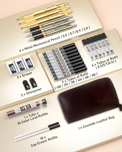 Nicpro 30PCS Art Mechanical Pencils Set in Leather Case-Gold - color: Gold