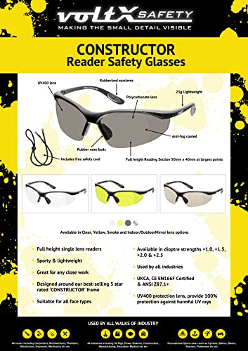 voltX CONSTRUCTOR Smoke Full Lens Reading Safety Glasses +2.5 Dioptre - color: Smoke, size: +2.5 Dioptre