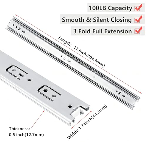 homdiy Side Mount Drawer Slides 12 Inch 1 Pair Heavy Duty 100 LB Capacity - size: 12 Inch