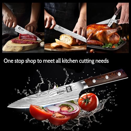 17-Pack kitchen knife set, wooden blocks,sharp high carbon stainless steel blades,hardwood handles,Sharpener,chicken bone clipper,microfiber towels,gift packaging,for families, restaurants, chefs. - color: Black