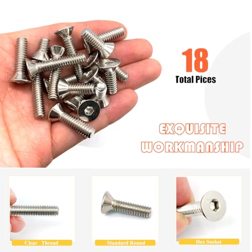 18pcs 1/4-20 4 Sizes Countersunk Head Screws, Flat Socket Head Cap Screws Assortment Kit with Allen Keys, 304 Stainless Steel Socket Cap Bolts Flat Countersunk Head Machine Screws - size: 304-4Size-1/4-18P