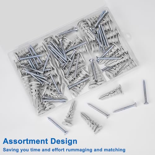 Self Drilling Drywall Anchors, 170PCS Heavy Duty Dry Wall Anchors and Screws Kit for Hanging Sheetrock, 85 Self-Tapping Plastic Drywall Hangers 85 Sheet Rock Screws-95 Lbs - size: 1size-85pcs