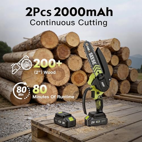 6-inch Mini Chainsaw Cordless: Pure Copper Brushless Motor, High Efficiency, Low Noise, Up to 80-Min Runtime for Trimming, Shrub Pruning and Wood Cutting, Best Gifts for Father, Dad, Husband, Men