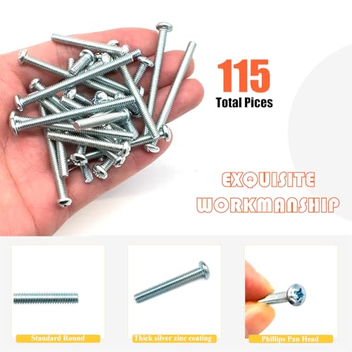115 Pcs 5 Sizes #8-32 Machine Screws Knob Cabinet Screws Electricians Screws, Carbon Steel Zinc-Plated Phillips Pan Head Machine Screws Assortment Kit - size: #8-32-5Size-115P
