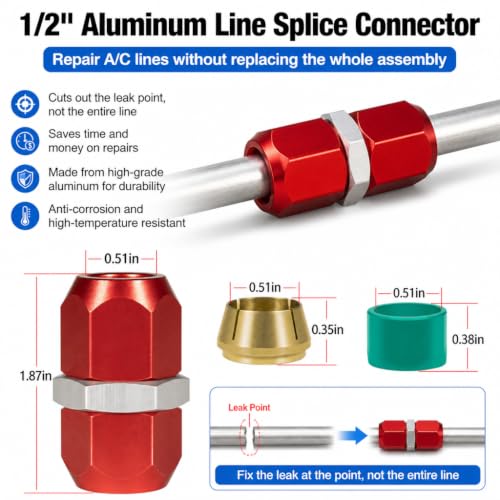 1/2 inch Line Splice for Dorman 800-642 1/2''Aluminum Lines for Chevy Suburban Traverse for GMC Yukon Acadia for Buick Enclave Vehicle AC Repair Tools 2PC - size: Line-642-2