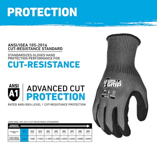 Gorilla Grip A1 Precision Grip Work Gloves, Large, 12 Pack, Gray - color: Grey A1 (12 Pack), size: Large