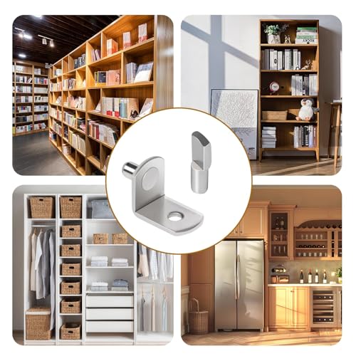 60Pcs Cabinet Shelf Pegs, 5mm (1/5 inch) Shelf Support Pegs for Shelves, Shelf Brackets Pins Holders Pegs, Nickel Plated Shelf Clips for Shelving Kitchen Cupboard Bookshelf Furniture Closet Shelf Peg