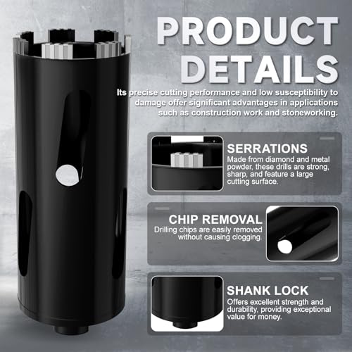 Diamond Core Drill Bit 3"(76mm) with Pilot Bit & Adapters (SDS Plus & Hex) – Upgraded Welded Segments, 8.6" Depth – for Concrete, Solid Brick, Hollow Brick, Masonry & More - size: (3"/76mm)