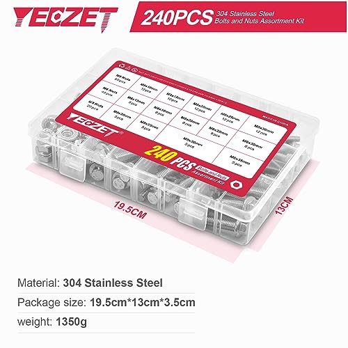 240PCS M5 M6 M8 Flanged Bolts and Nuts Kit,Stainless Steel 304 Metric Flanged Hex Screws Nuts Includes 14 Most Common Sizes - color: 240PCS M5 M6 M8 Bolts and Nuts Kit