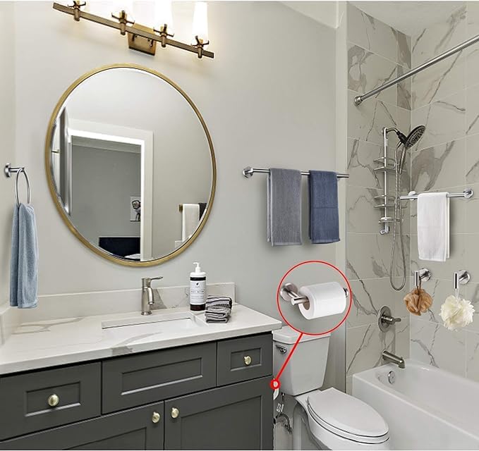 10 Pieces Brushed Nickel Bathroom Hardware Set Include 16inch Towel Bar,4pcsTowel Hooks,Toilet Paper Holder,Hand Towel Ring Round SUS304 Stainless Steel Bathroom Accessories Set - color: Brushed Nickel, size: 10 piece 16"