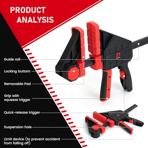 2-Pack 600lbs Clamping Force Bar Clamps For Woodworking，6 Inch Wood Clamp, Four Times Clamping Force of Standard Products, One Hand Heavy Duty Bar Clamps, Quick Grip Clamps for Carpentry - size: 6 INCH