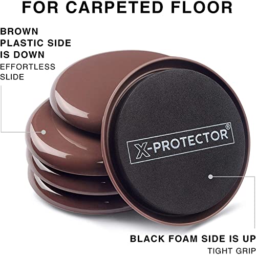 Furniture Sliders for Carpet X-PROTECTOR - 8 PCS Heavy Moving Pads 4 3/4" - size: 8 PCS 4.75", For Carpet