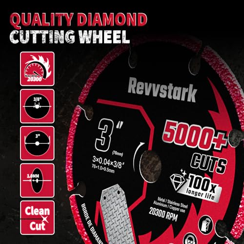 3 Inch Cut Off Wheel Diamond Cutting Wheel for Metal 3/8" Arbor | Angle Grinder Cutting Disc, Cut Off Wheel 3 Inch for Metal with 5000+ Cuts on Rebar, Steel, Iron and INOX - style: 3"x3/8in.