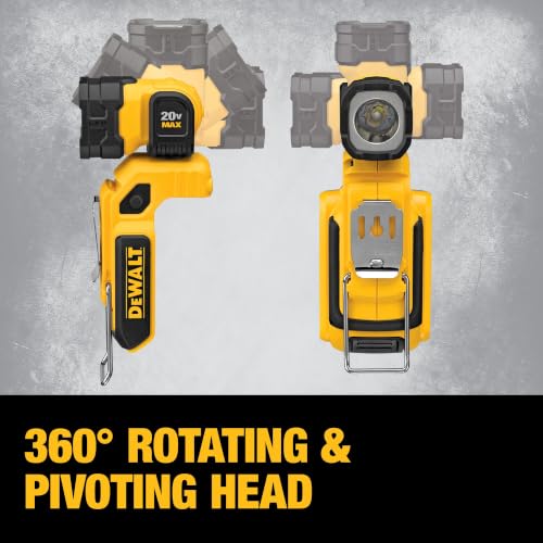 DEWALT 20V MAX LED Work Light Rechargeable, LED Flashlight, Magnetic Flashlight, Freestanding and Clip-On Light, 360 degree pivoting Head, Tool Only (DCL044)