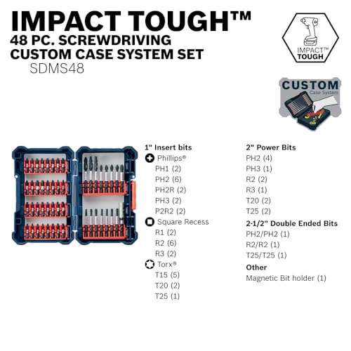 BOSCH SDMS48 48-Piece Assorted Impact Tough Screwdriving Custom Case System Set for Screwdriving Applications - size: 48-Piece Set, style: Screwdriving