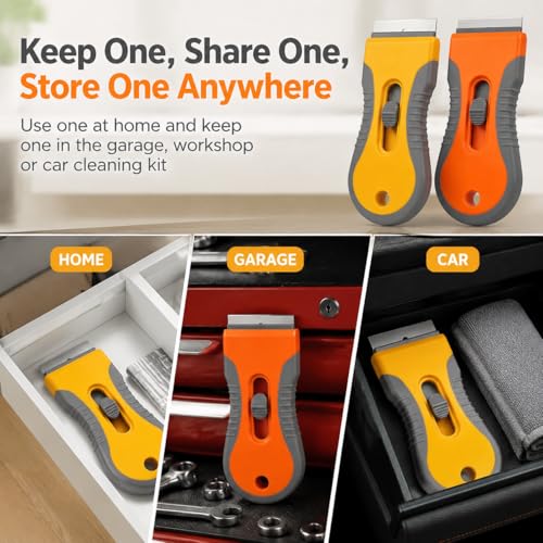 Razor Blade Scraper Set, 2 Safety-Lock Handles + 20 Steel Blades - size: 2pack+20pcs