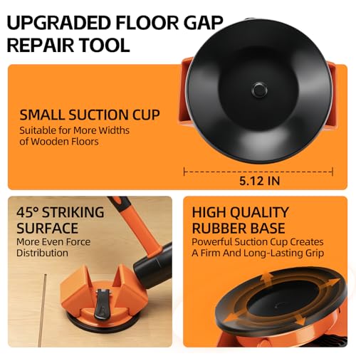 Floor Gap Fixer Tool - 45° Dual-Sided Strike, Floor Suction Cup Tool for Gaps with Crack Cleaner, Mallet & 5 Sticky Pads - Laminate Floor Gap Repair Tool, Flooring Tools Kit