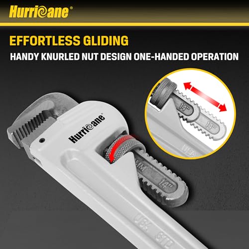 HURRICANE 14-Inch Aluminum Pipe Wrench,Heavy Duty Adjustable Plumbing Wrench,Straight Handle Plumbers Tool,40% Lighter Weight - size: 14 Inch
