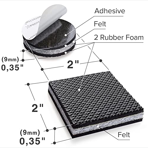 Non Slip Furniture Pads X-PROTECTOR - 16 pc 2" - Premium Furniture Grippers - size: 16 Round & Square 2"