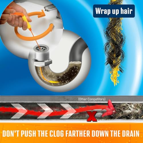 FlexiSnake Drain Weasel Sink Snake Hair Clog Remover Tool Kit, 3 Wands