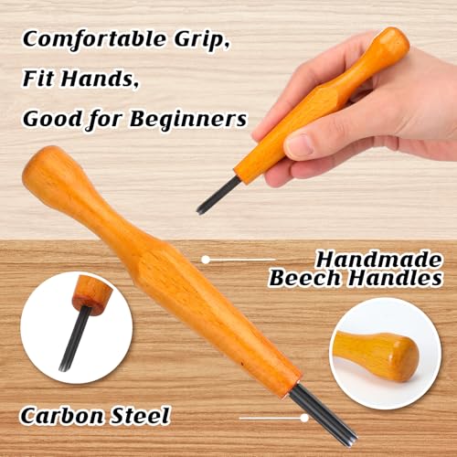 WILLBOND 5 Pcs Linoleum Carving Tool Set Wood Handle Linocut,Round - style: Round