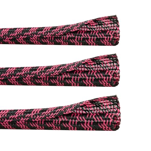Cable Sleeve 1/2 Inch x 10FT Self-Wrapping Wire Loom - color: Black pink, size: 1/2"-10ft