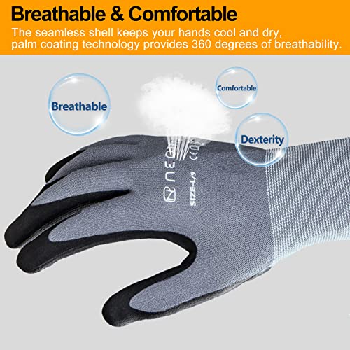 NEOTRIL Safety Work Gloves MicroFoam Nitrile Coated-3/6/12/36 Pairs,Breathable Nylon Working Gloves for Men Women - color: 3 Pairs/ Grey