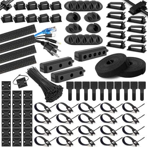 285 PCS Cable Management Kit - for Computer TV Under Desk - Black