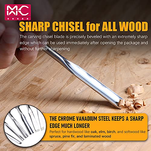 Woodworking 11 PC Carving Chisel Set with Wooden Storage Case - Gouges, Chisels and knifes for Hobbyists and Professional Wood Carving Tool - size: 11 Piece Carving Chisel