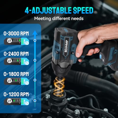 Cordless Impact Wrench 1/2 Inch, Brushless Impact Gun 1500 N.m/1106ft-lbs - color: Blue With Battery