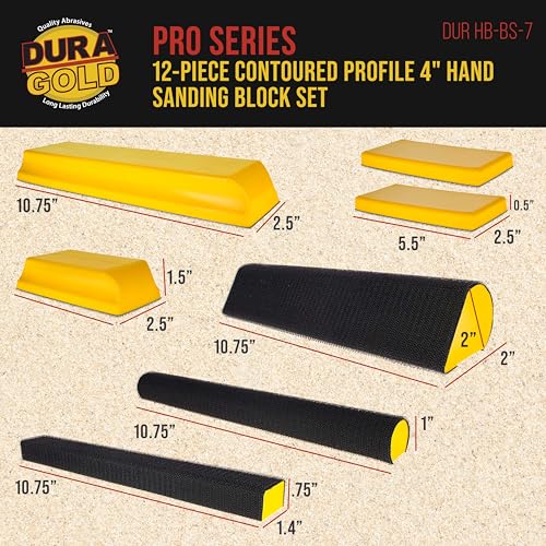 Dura-Gold 7-Piece Hand Sanding Block Set - 5" to 10-3/4" Long, Handheld