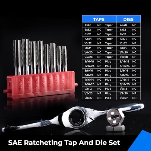 toolant 41-Piece SAE Ratcheting Tap and Die Set - size: 41pcs set
