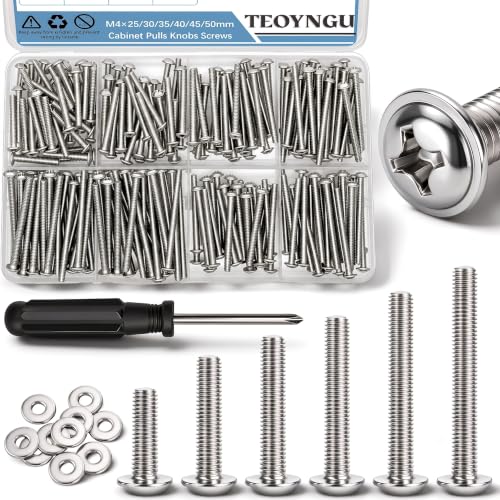 200PCS M4 Cabinet Pulls Knobs Screws,M4 Machine Screws,M4×25/30/35/40/45/50mm Phillips Pan Head Drawer Screws with 80PCS Washers for Kitchen,Bathroom,Furniture Handles Install - size: M4×25/30/35/40/45/50mm