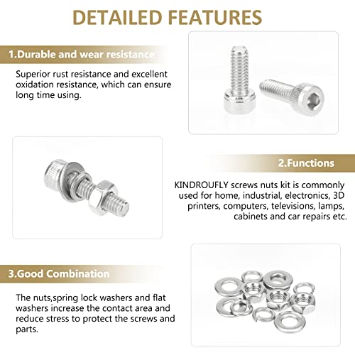 352 Pieces M4 x 6/8 /12/16 /20/25 /30mm Hex Socket Head Cap Screws Nuts Washers Assortment Kit, 304 Stainless Steel, Fully Machine Thread - size: M4, style: Socket Head